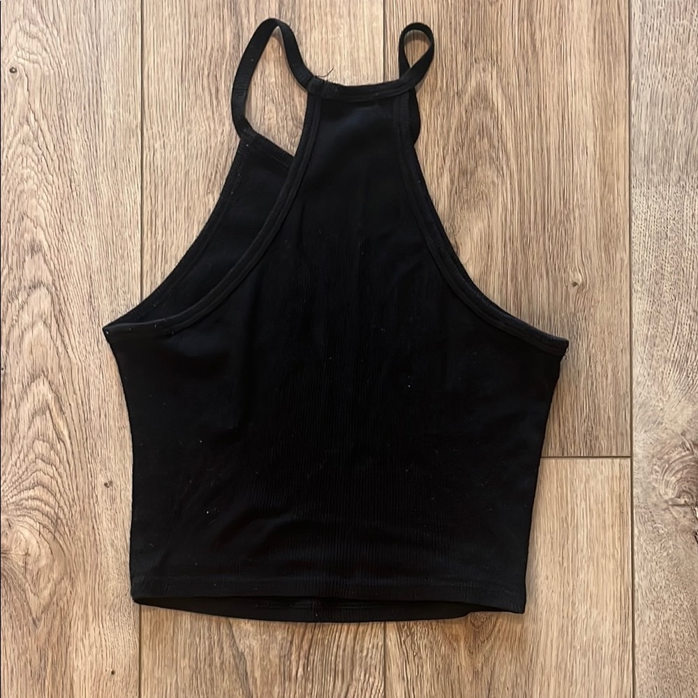Black Ribbed Tank Halter Top - Picture 2 of 3
